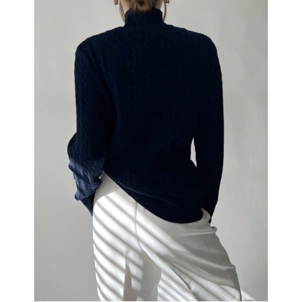 Ralph Lauren Navy Cable Knit Turtleneck Sweater with Gold Crest - Picture 2 of 9